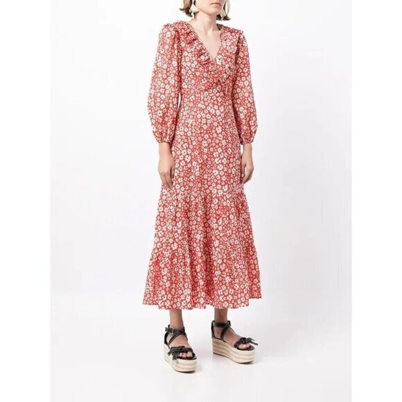 RIXO Dresses & Skirts - RIXO Colette Red Floral Dress Cotton 6